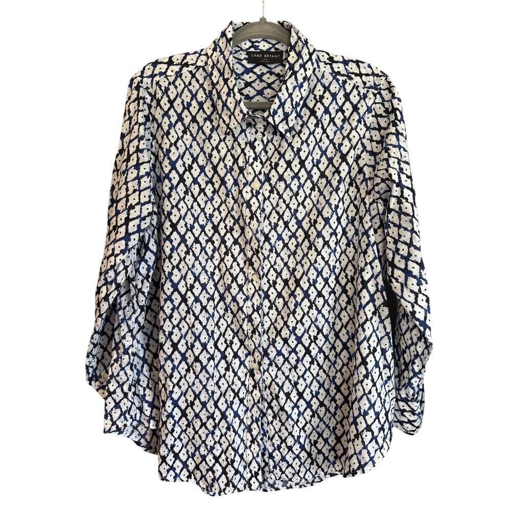 Lane Bryant 14/16 Blue White Long Sleeve Button Down super Soft Shirt | EUC